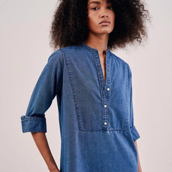 Nili Lotan Jasper Denim Shirt Midi Dress Deep Indigo Solid Bohemian XS - Picture 2 of 8